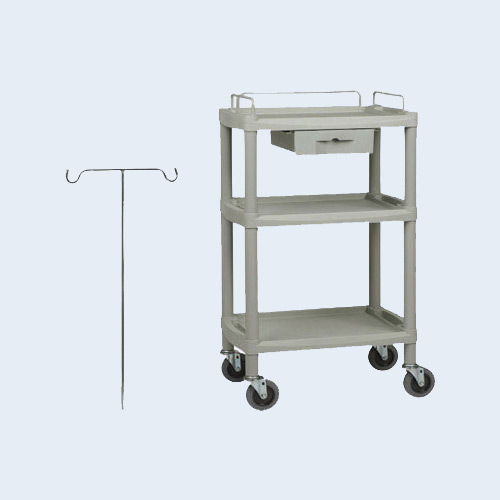 Chariot ECG en ABS 3 étages sur roues antistatiques avec tiroir 