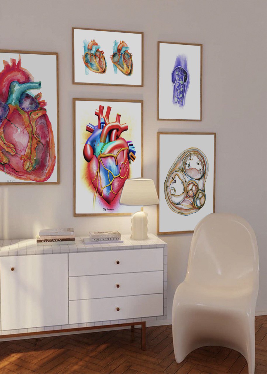 Série de 5 Tableaux thème cardiologie 