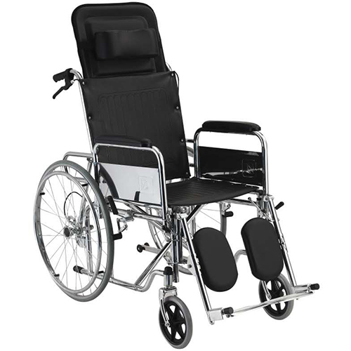 Fauteuil roulant adulte en acier chrome dossier inclinable accoudoirs détachables